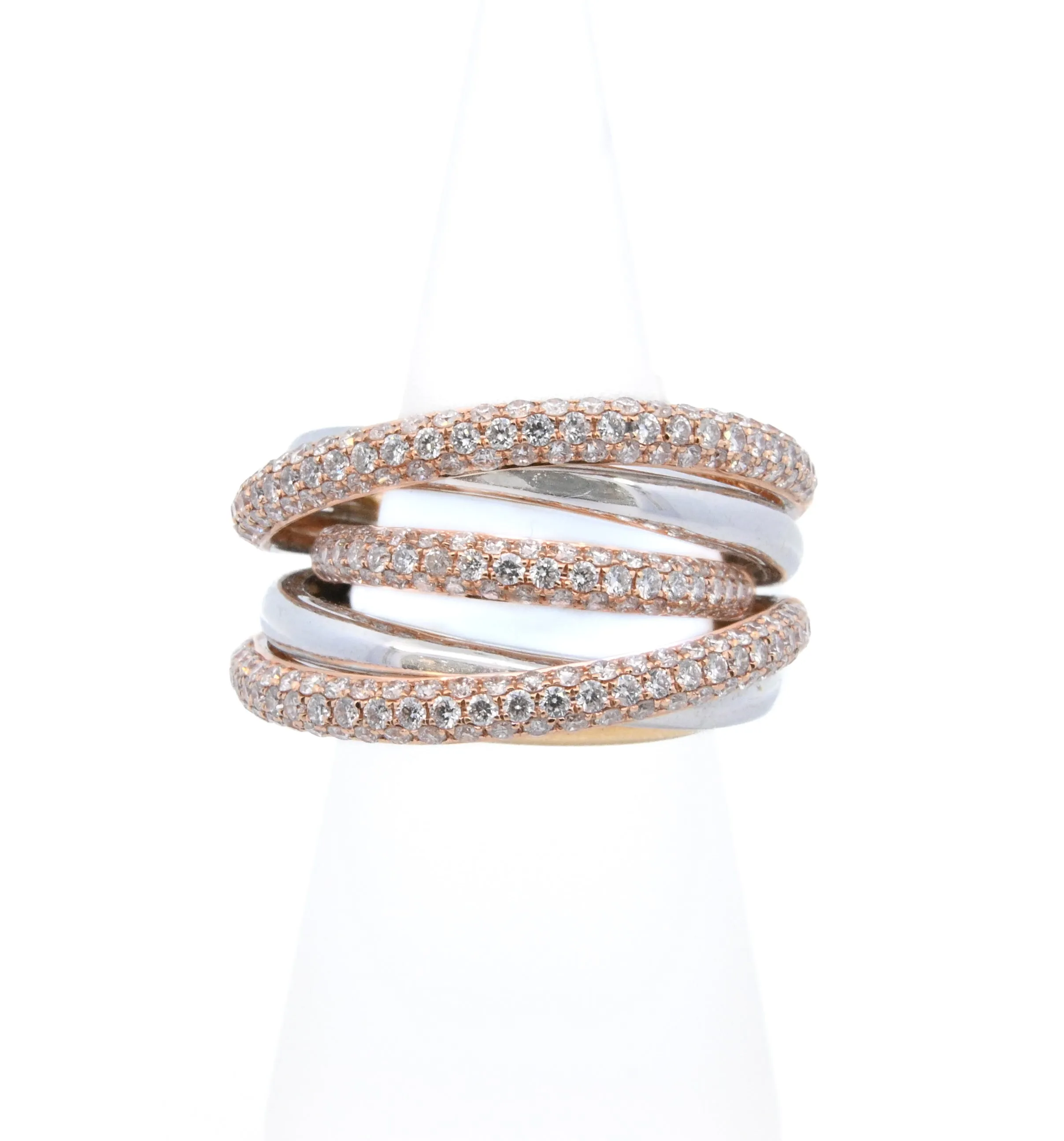 18K Three- Tone 2.29ct. Diamond Multi- Strand Fashion Ring