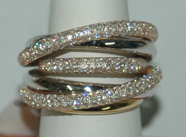 18K Three- Tone 2.29ct. Diamond Multi- Strand Fashion Ring