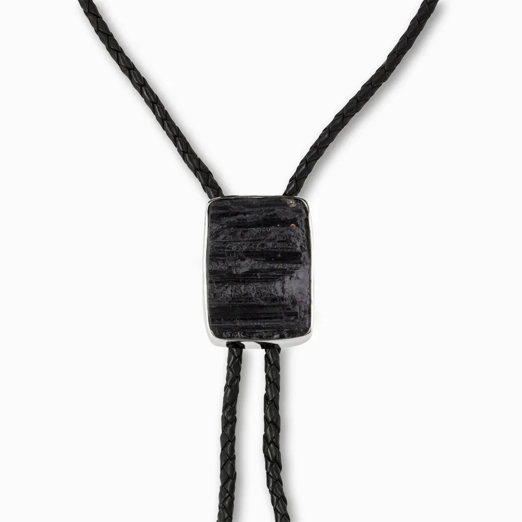 Black Tourmaline Leather Bolo Necklace