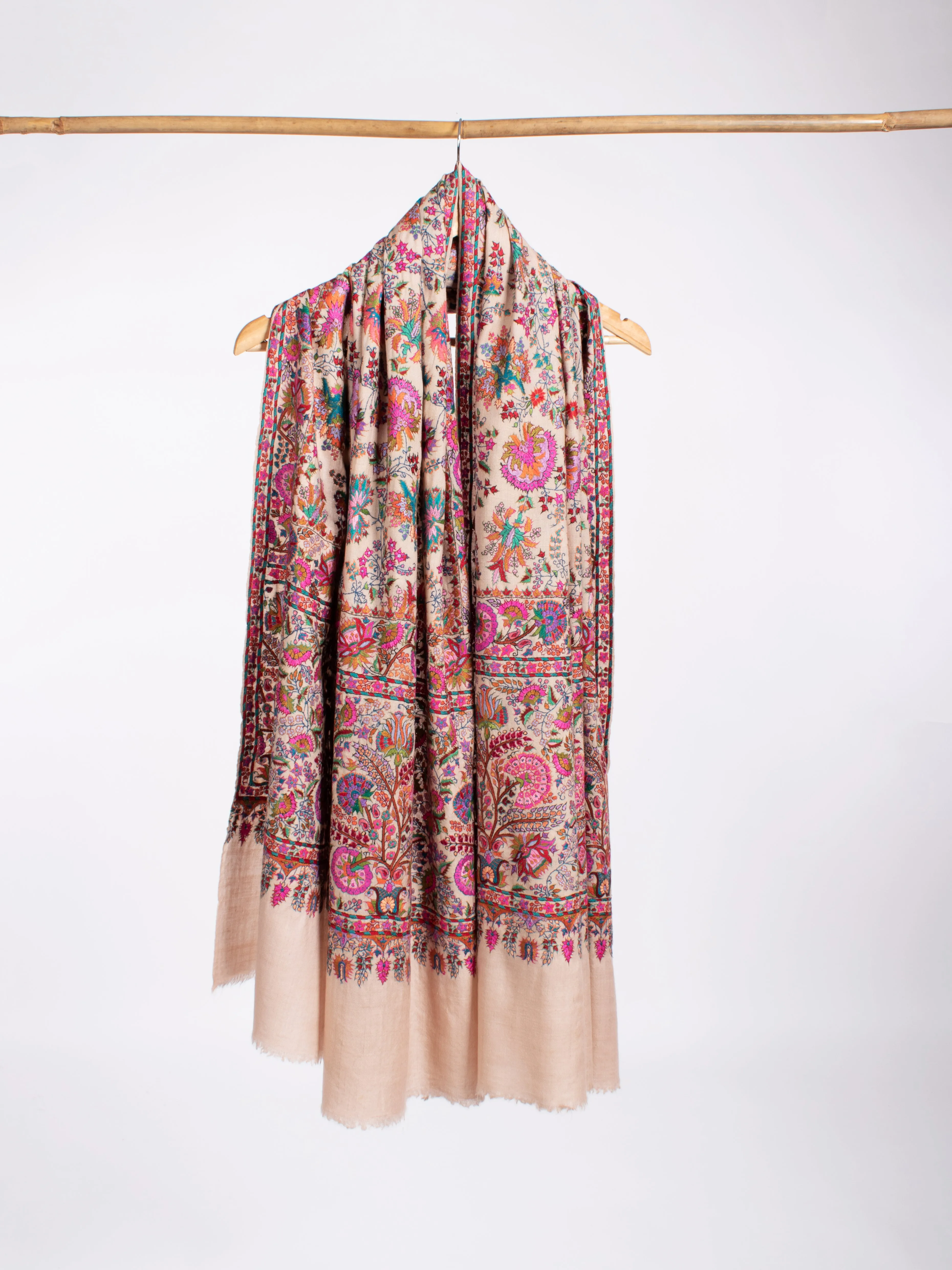 Bold Floral Mughal Motif Jamavar Pashmina Shawl Baby Pink