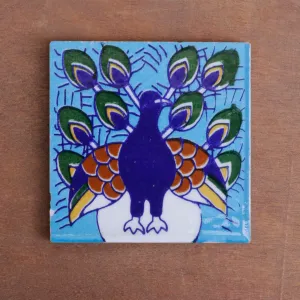 Classic Bold Blue Peacock Designed Ceramic Square Tile
