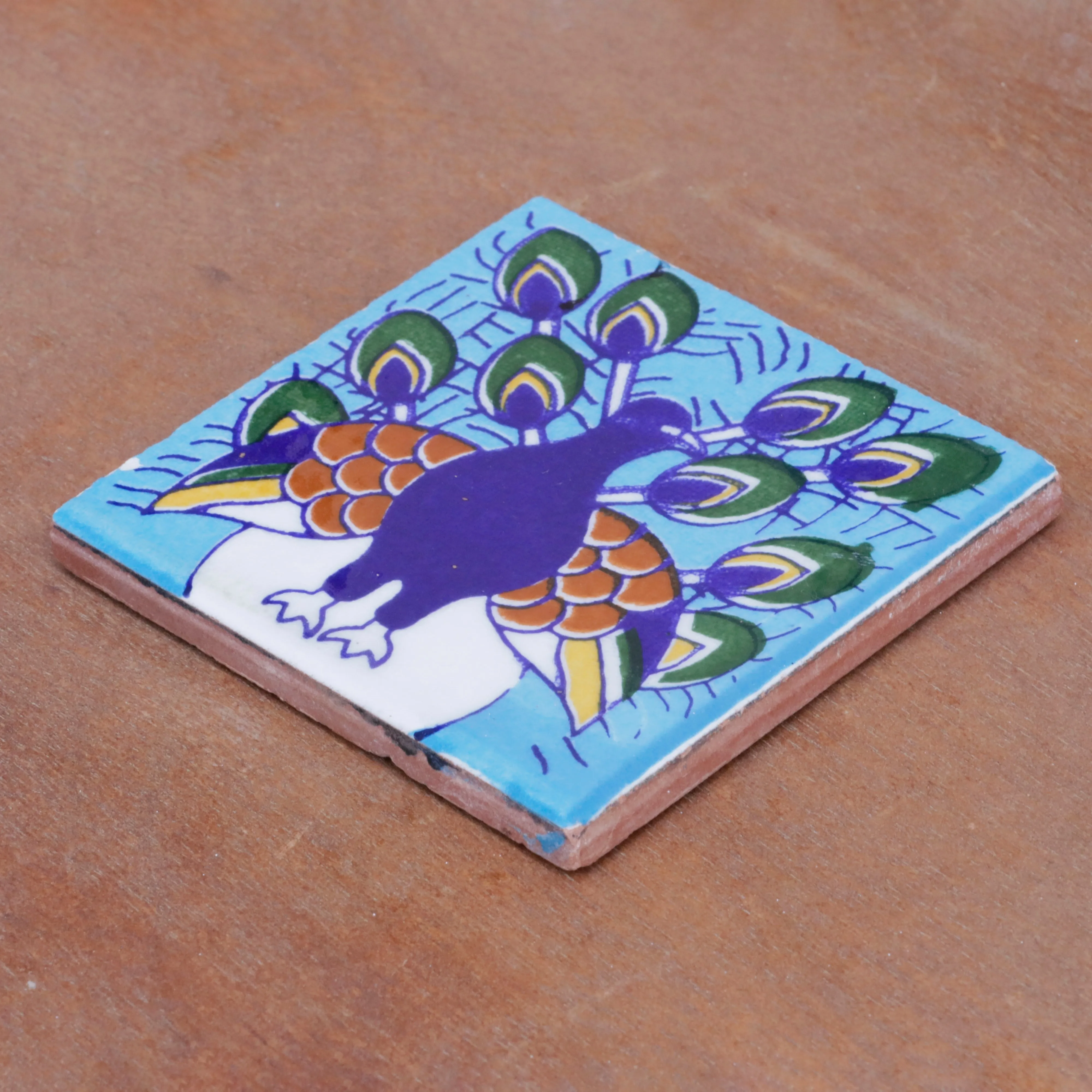 Classic Bold Blue Peacock Designed Ceramic Square Tile