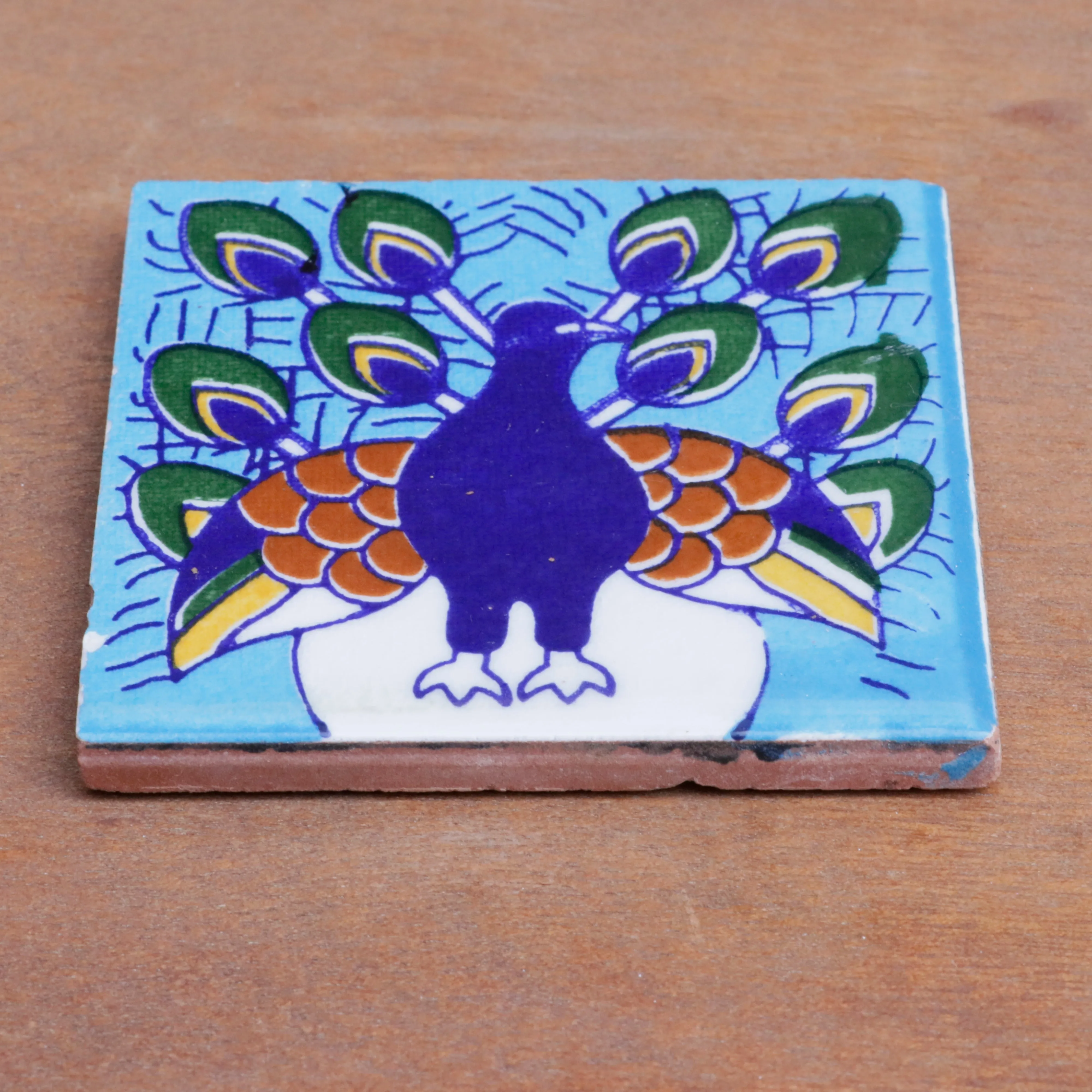 Classic Bold Blue Peacock Designed Ceramic Square Tile
