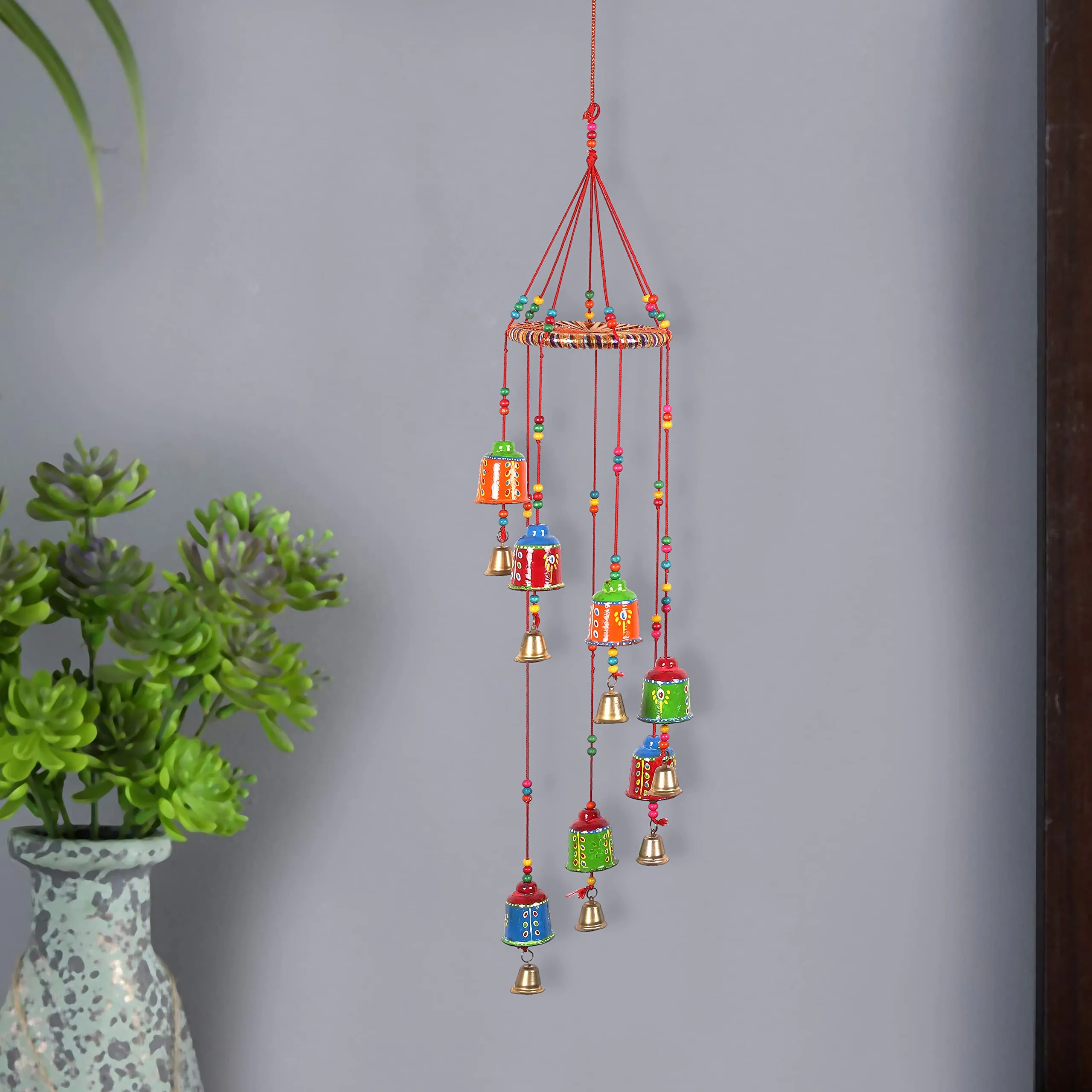 DreamKraft Handcrafted Bells Design Wood Windchime (91 CM, Multicolor)