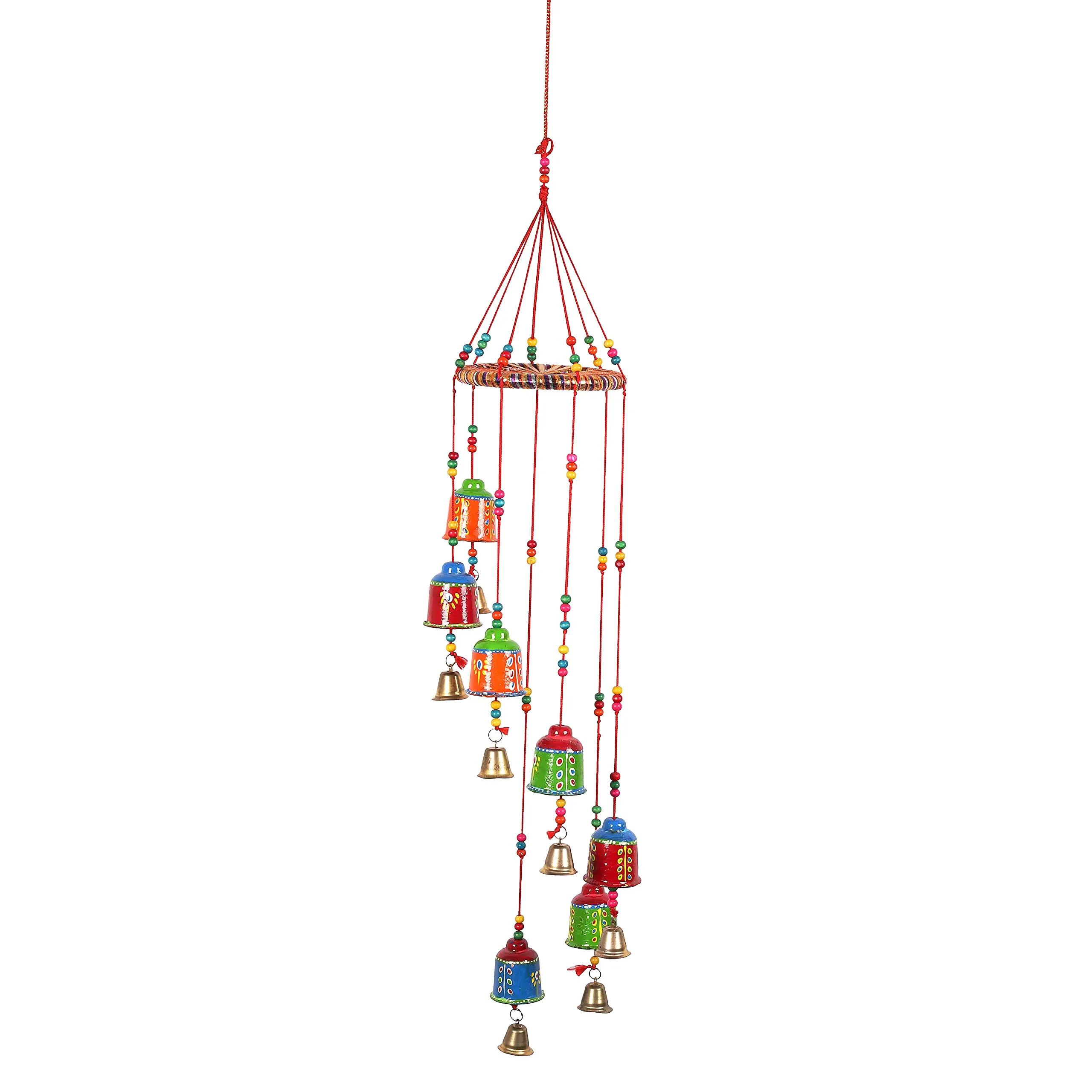 DreamKraft Handcrafted Bells Design Wood Windchime (91 CM, Multicolor)