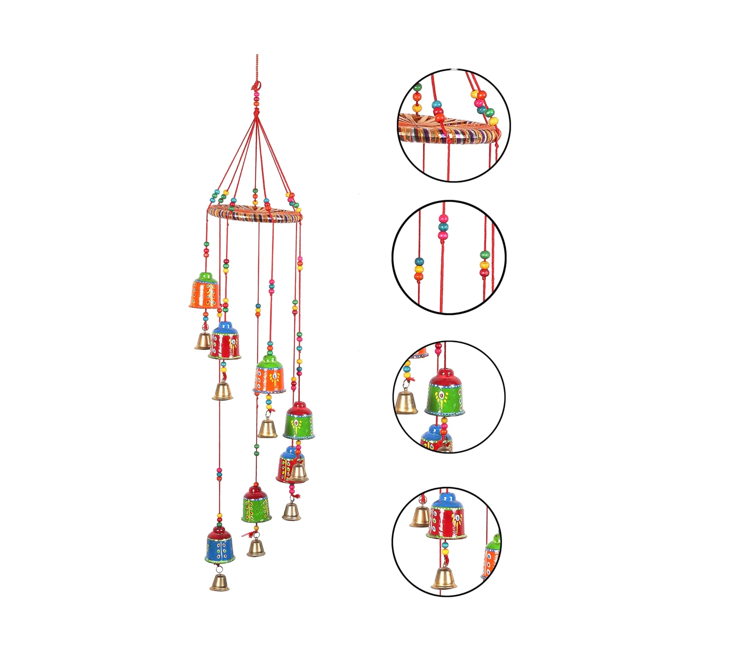 DreamKraft Handcrafted Bells Design Wood Windchime (91 CM, Multicolor)