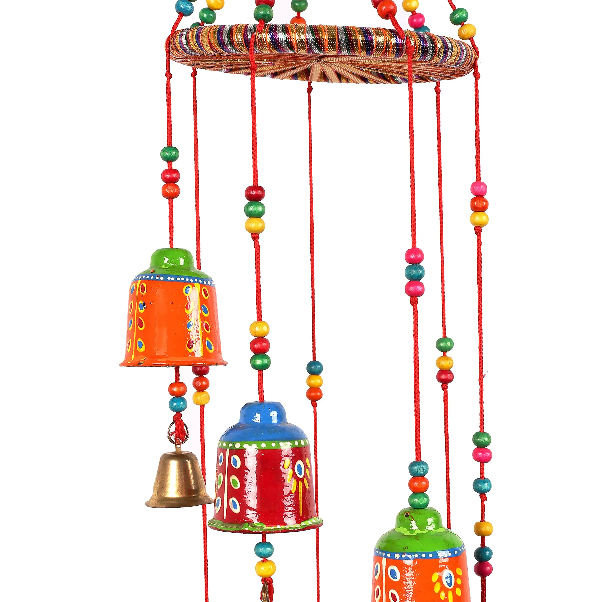 DreamKraft Handcrafted Bells Design Wood Windchime (91 CM, Multicolor)