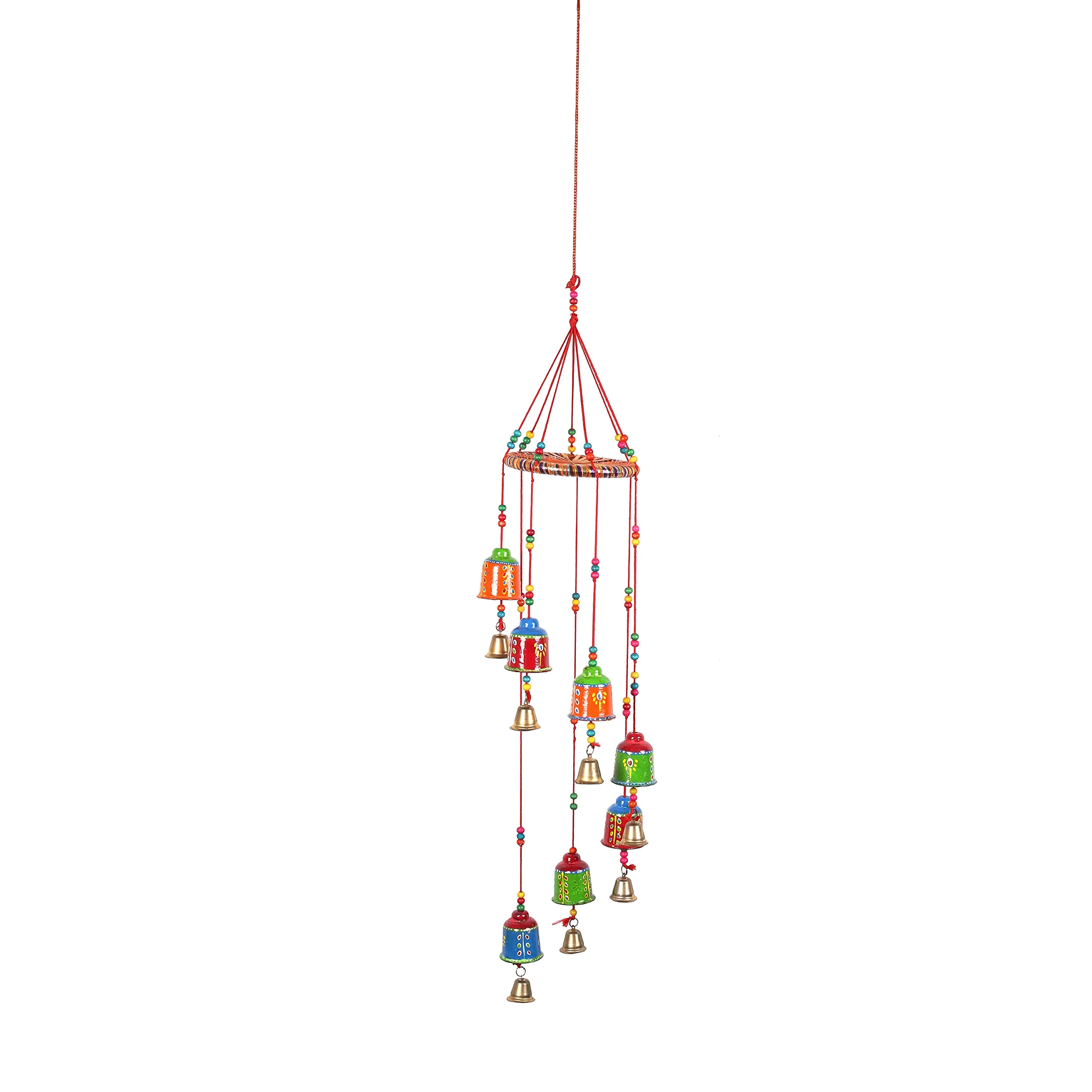 DreamKraft Handcrafted Bells Design Wood Windchime (91 CM, Multicolor)
