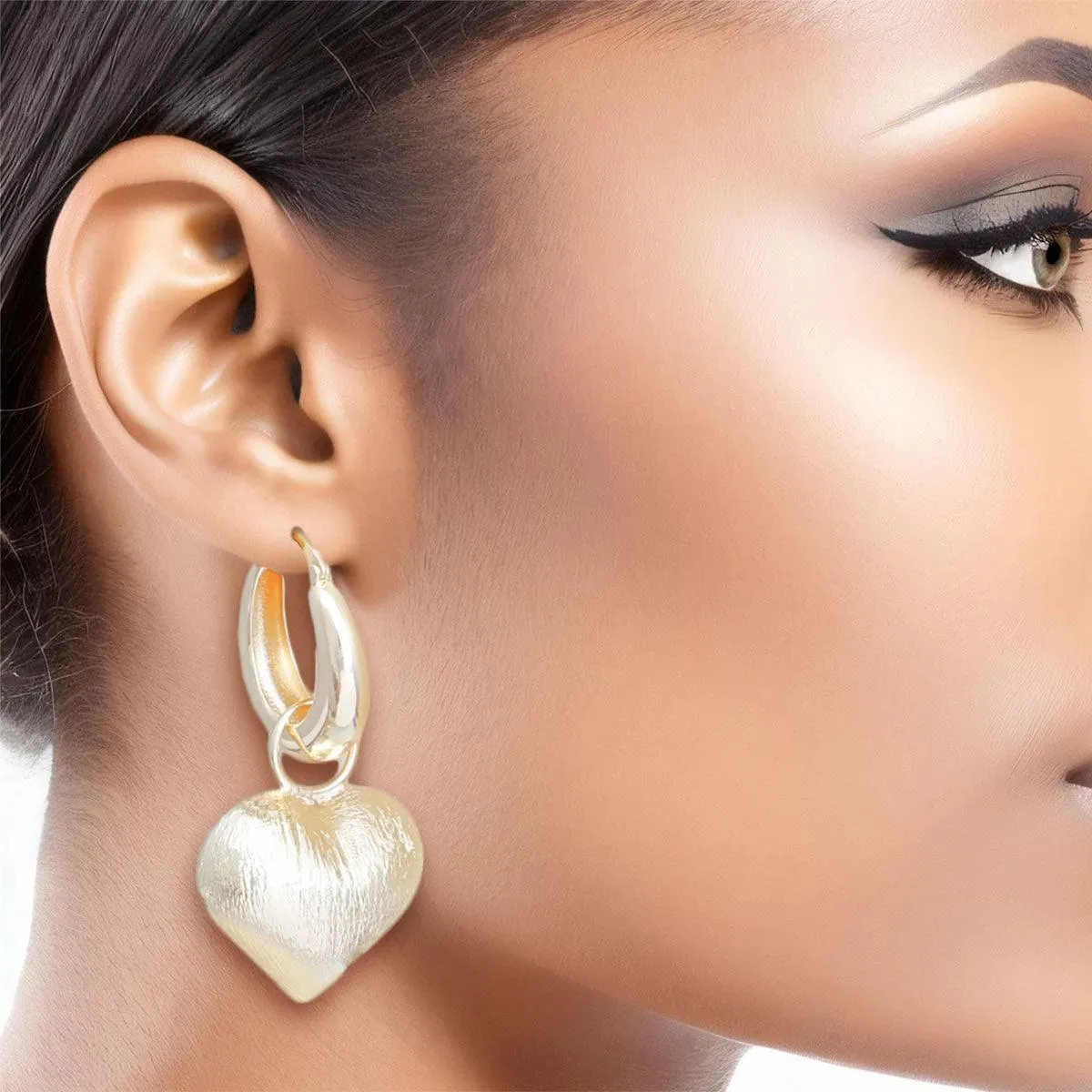 Fall in Love: Bold Gold Puffy Heart Earrings: Women's Fashion Jewelry