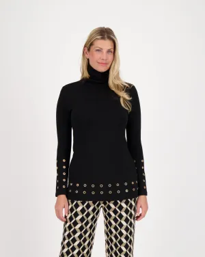 Gold Grommet Hem Turtle Neck Top