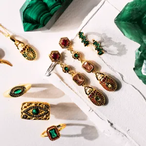 Gold Scarab Statement Earrings – Bold Jewel Tones