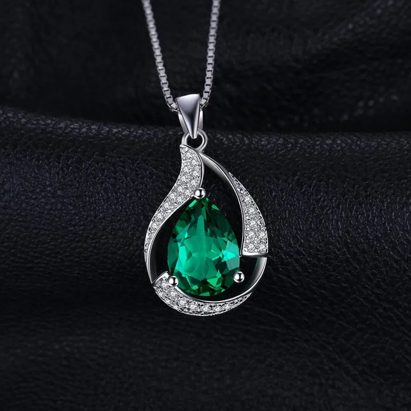 Green Pear Emerald Pendant - 925 Sterling Silver