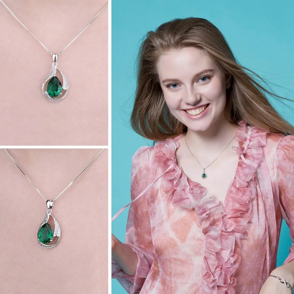 Green Pear Emerald Pendant - 925 Sterling Silver