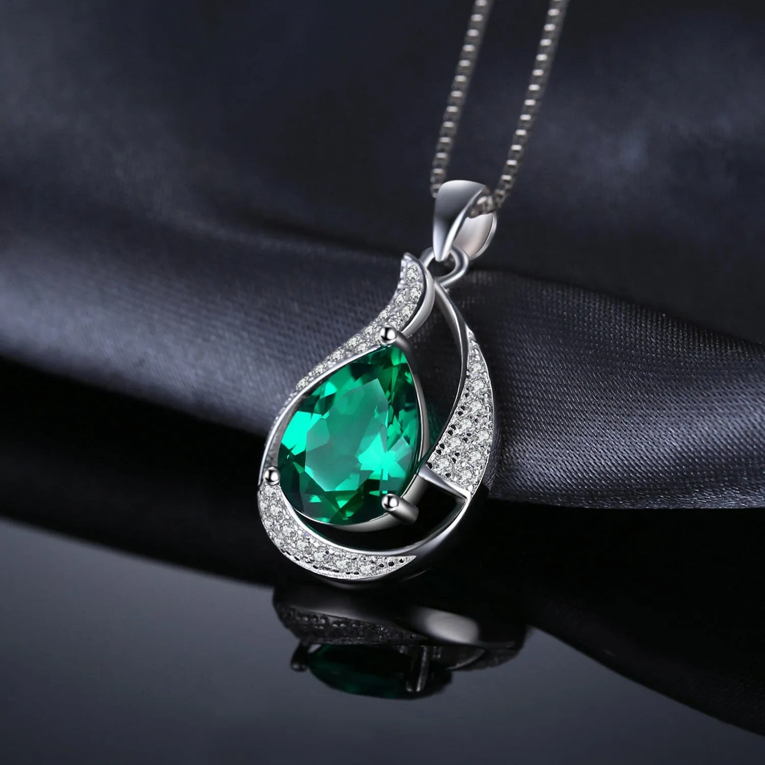Green Pear Emerald Pendant - 925 Sterling Silver