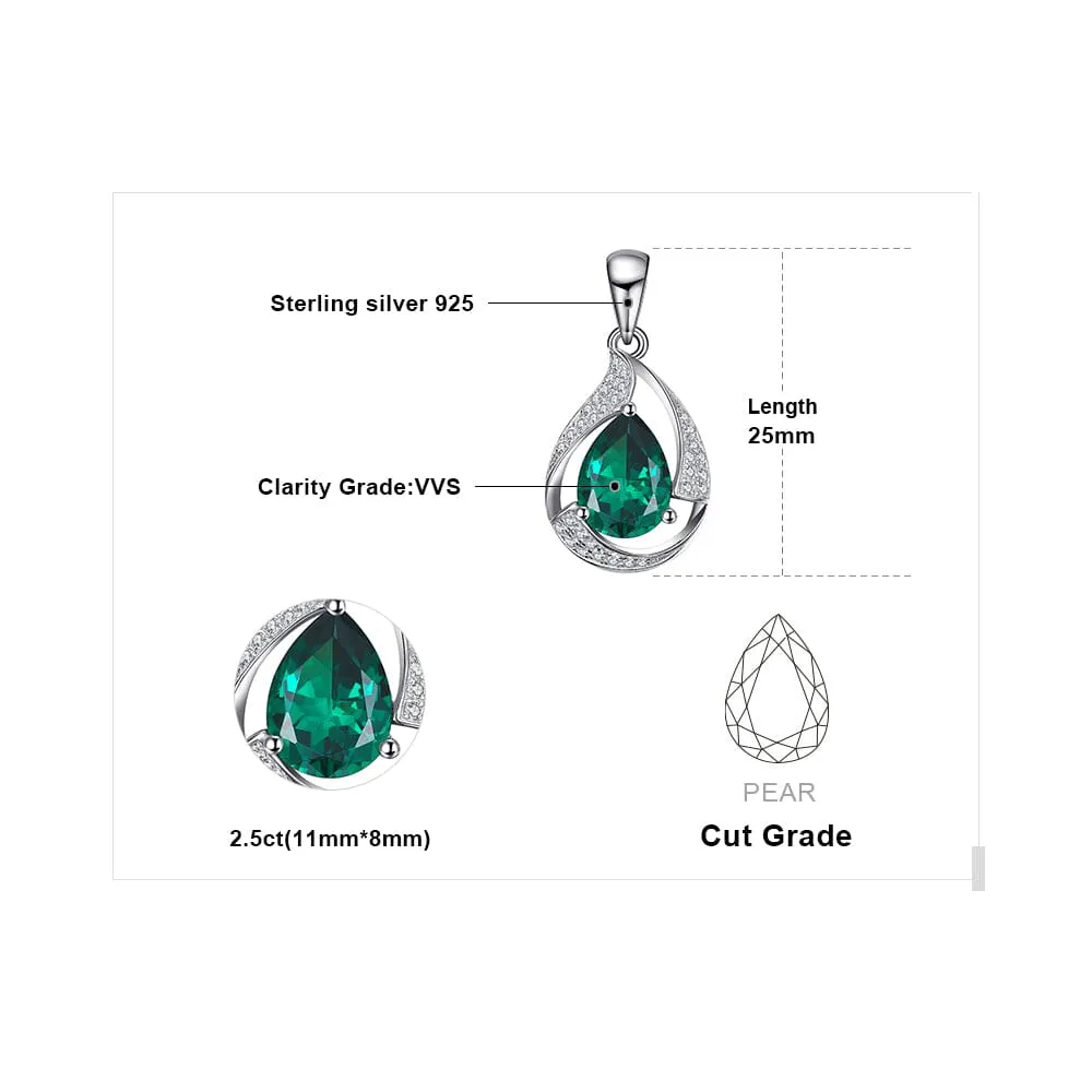 Green Pear Emerald Pendant - 925 Sterling Silver