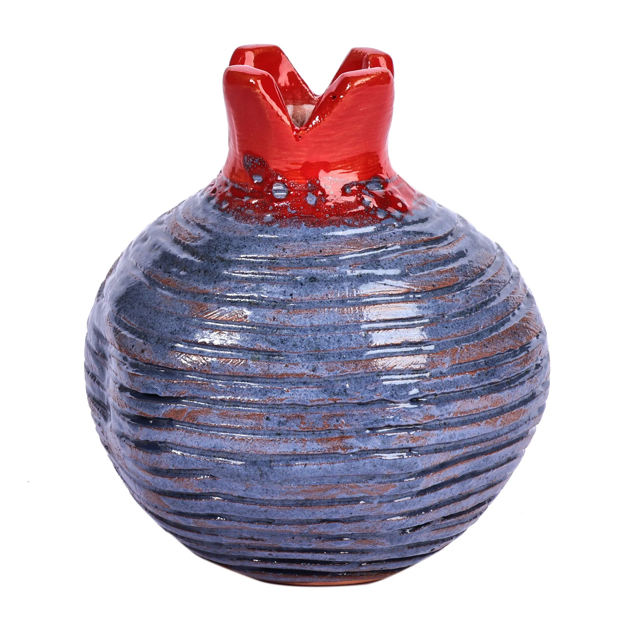Handcrafted Pomegranate-Shaped Blue Ceramic Decorative Vase - Bewitched Passion | NOVICA