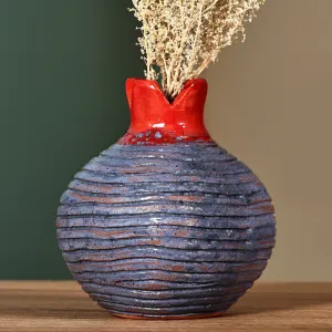 Handcrafted Pomegranate-Shaped Blue Ceramic Decorative Vase - Bewitched Passion | NOVICA