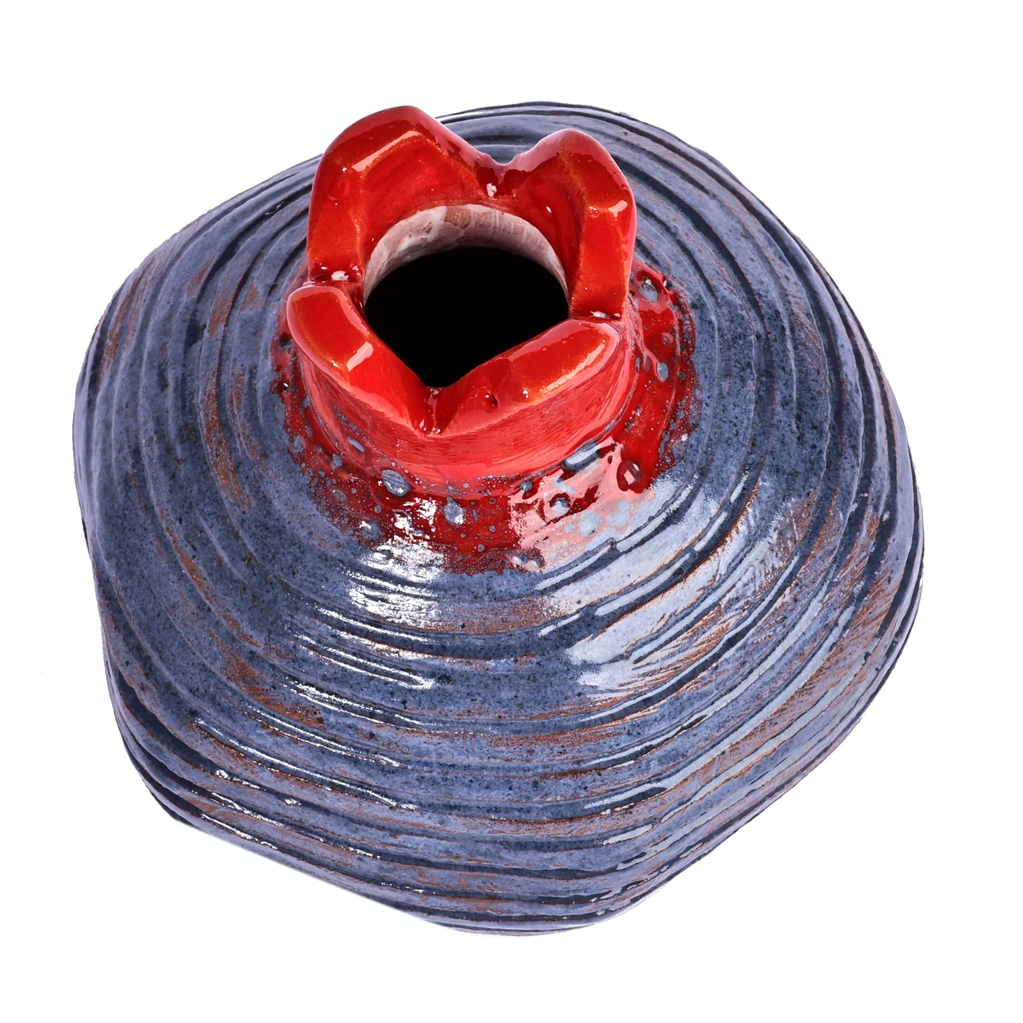 Handcrafted Pomegranate-Shaped Blue Ceramic Decorative Vase - Bewitched Passion | NOVICA