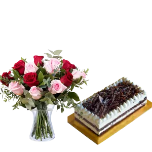 Love Actually-Red and Pink Roses & Fudge Cakes - VD