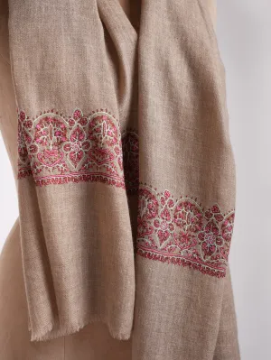 Natural Grey Sozni Embroidered Cashmere Stole
