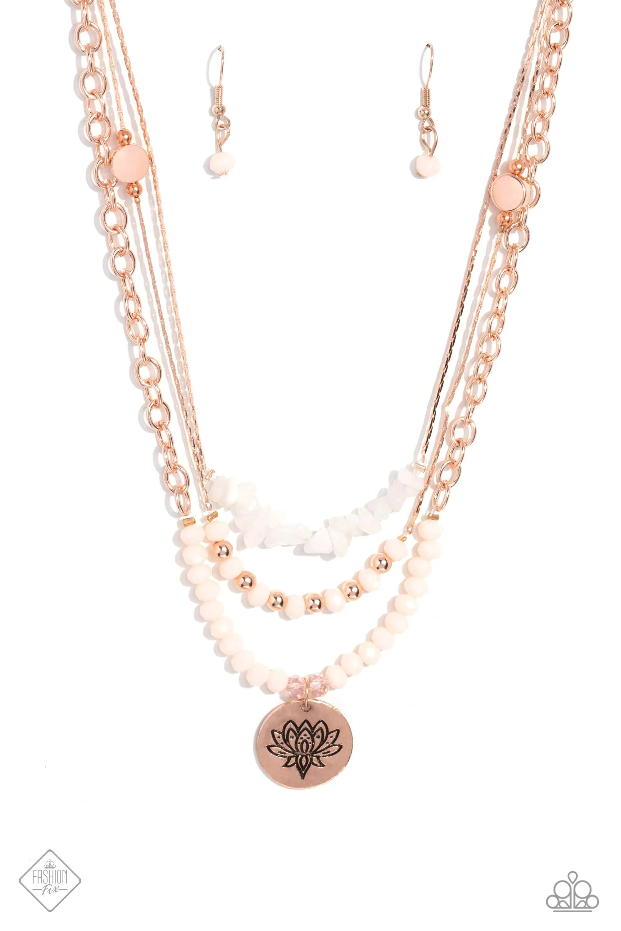 Paparazzi Lotus Luxury Rose Gold Fashion Fix Necklace & Earring Set