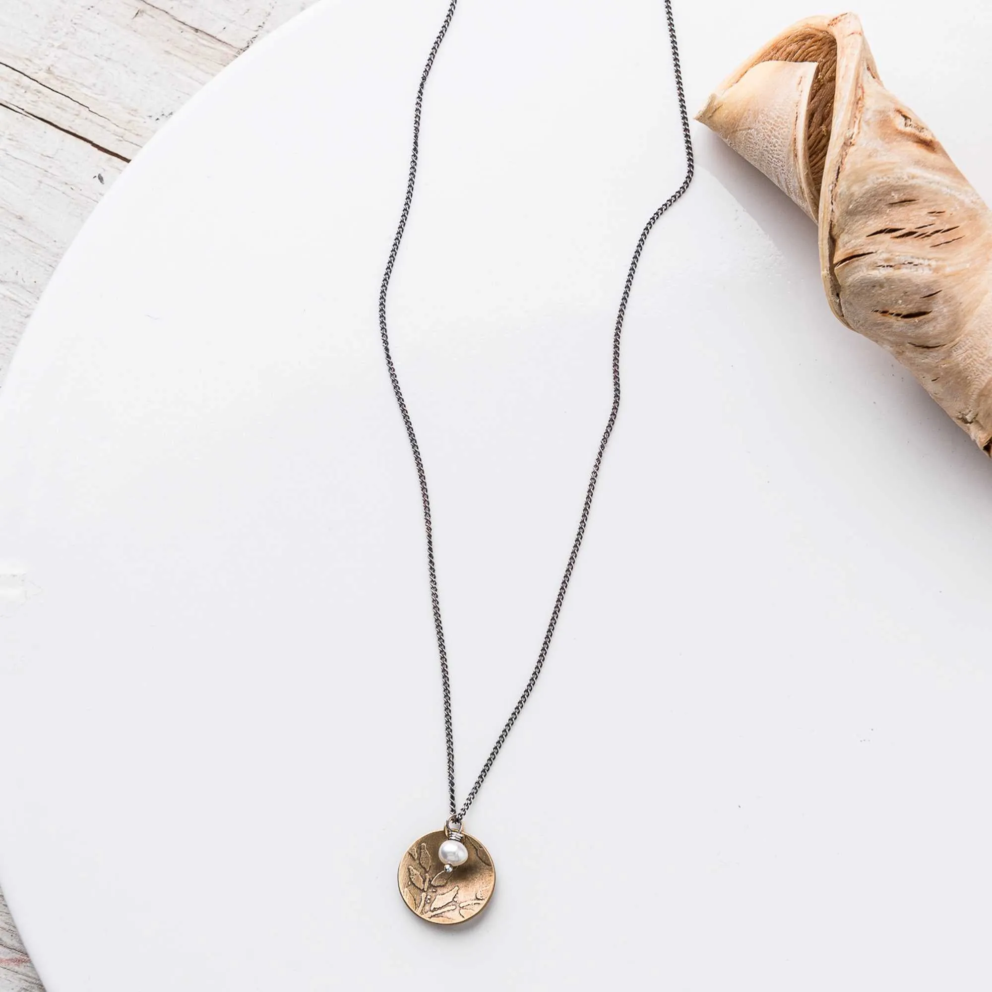 Petite Mixed Metal Cherry Blossom Disc Necklace with Pearl