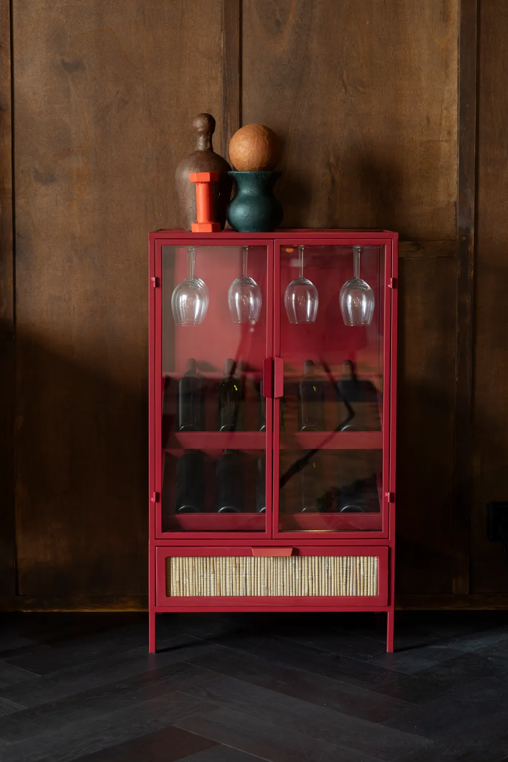 Red Wooden Wine Cabinet | Dutchbone Mori