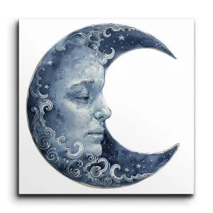 Serene Crescent Moon with Swirling Stars Artwork