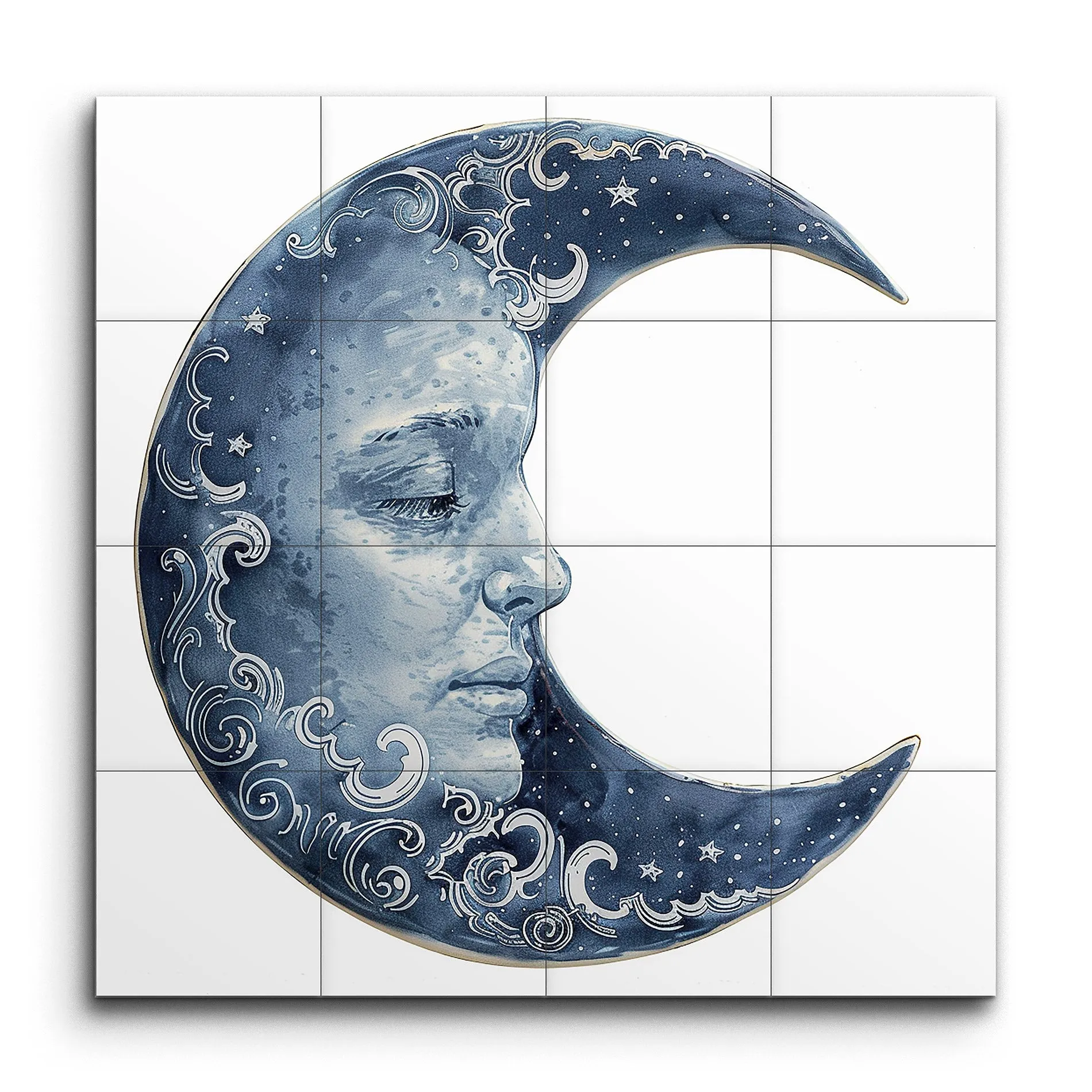Serene Crescent Moon with Swirling Stars Artwork
