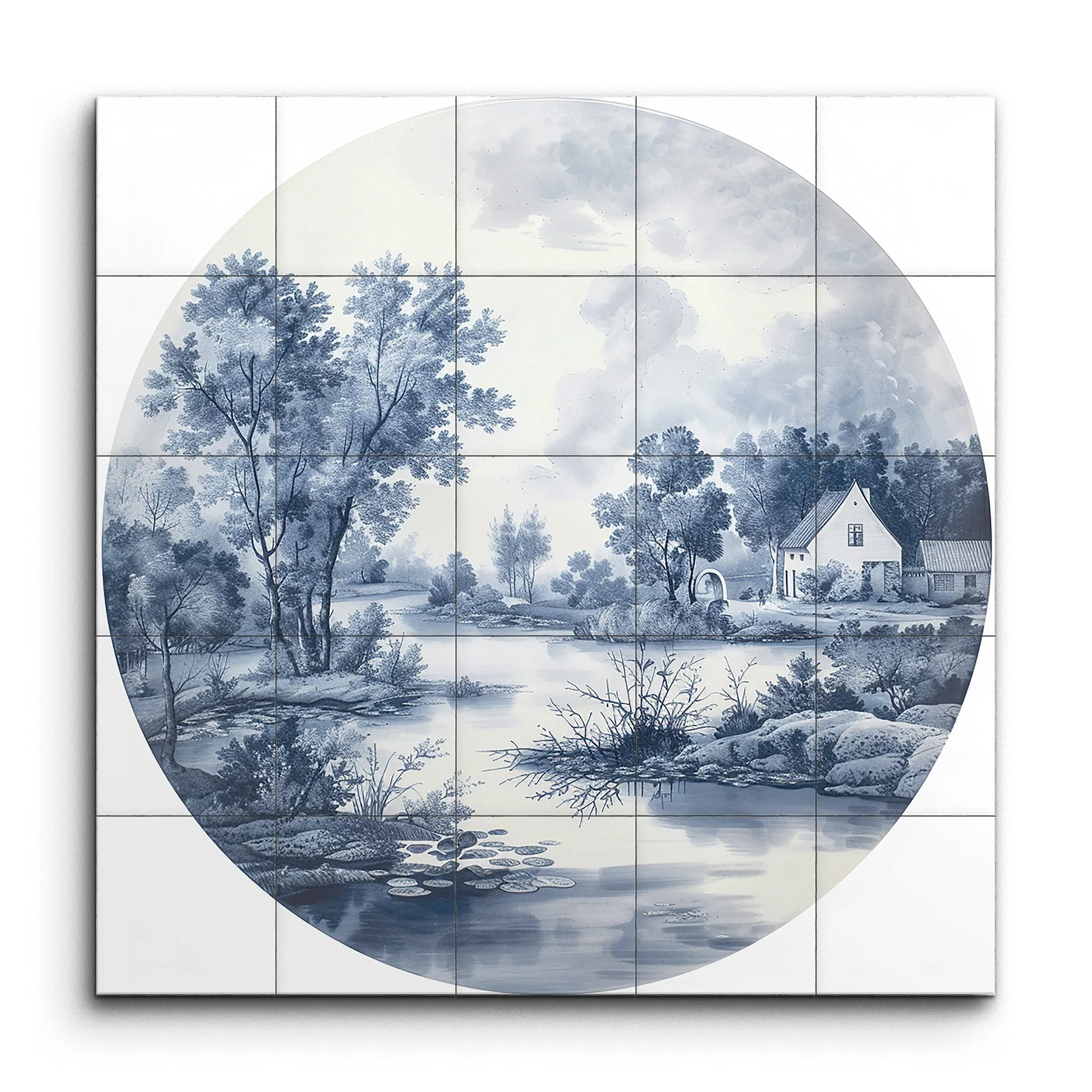 Serene Delftware River Scene in Blue