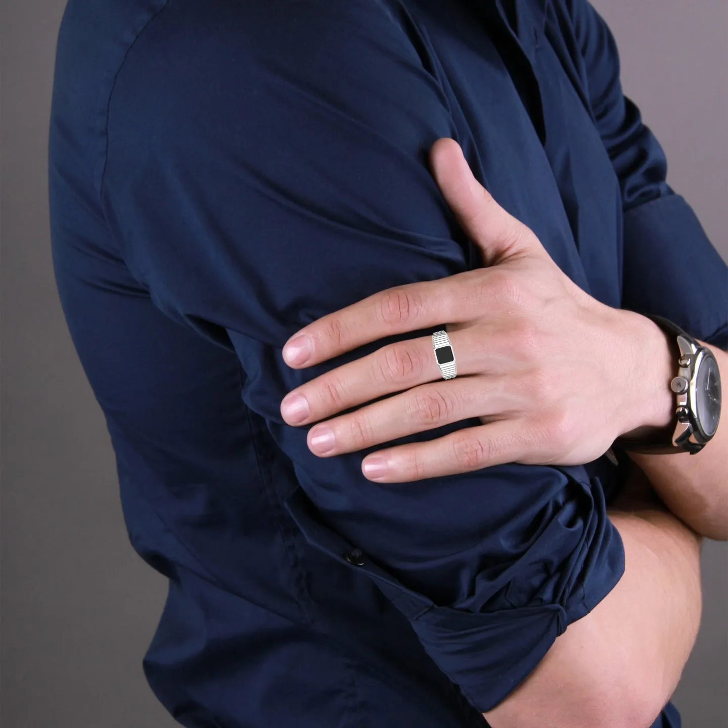 Solitary Men's Black Stone Silver Ring