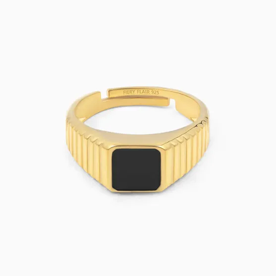 Solitary Men's Black Stone Silver Ring