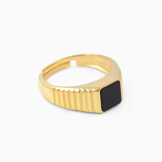 Solitary Men's Black Stone Silver Ring