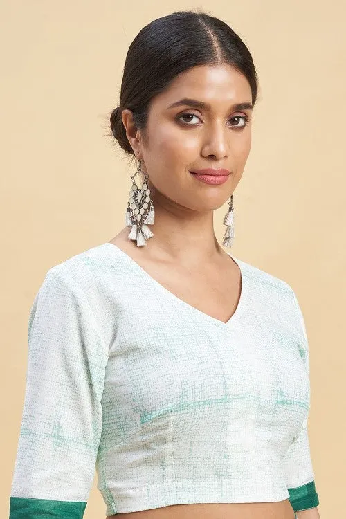 Sooti Syahi "Fiddler Green Crab'' Block Printed Cotton Saree