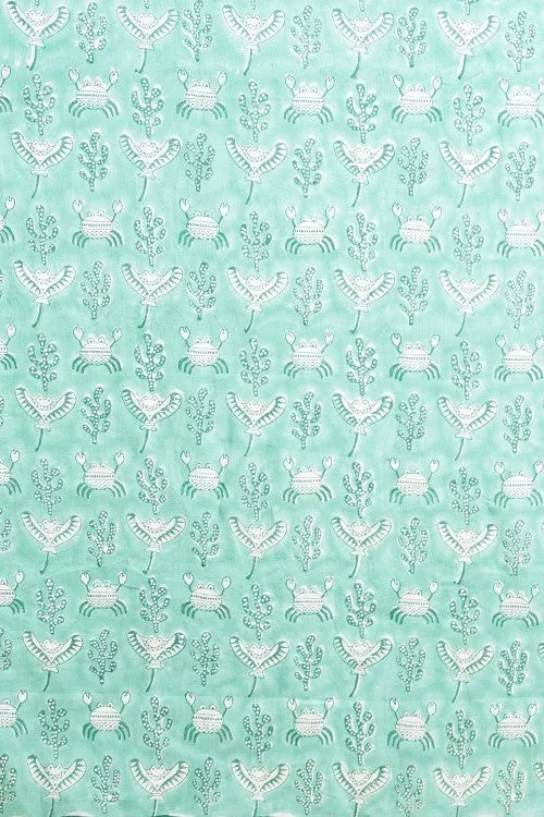 Sooti Syahi "Fiddler Green Crab'' Block Printed Cotton Saree