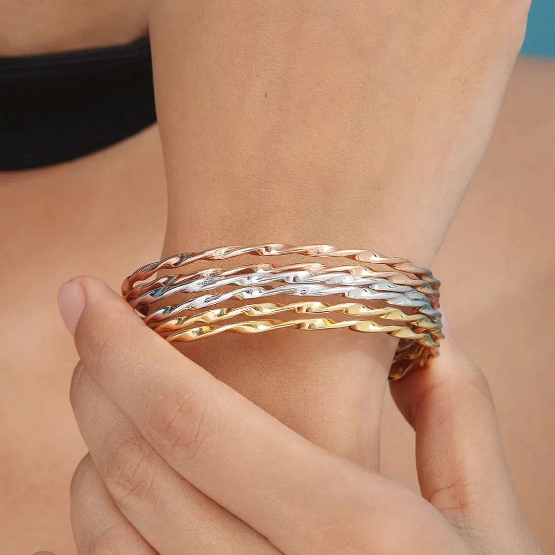 Trinity Harmony 925 Sterling Silver Abstract Combo Bangle Set