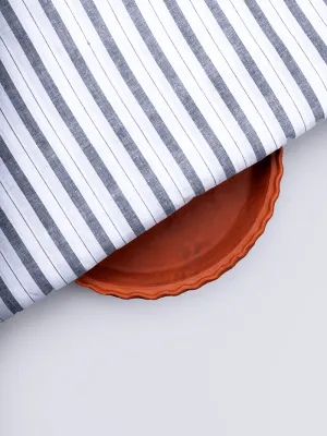White Grey Striped Handwoven Organic Cotton Fabric 44 Inch Width